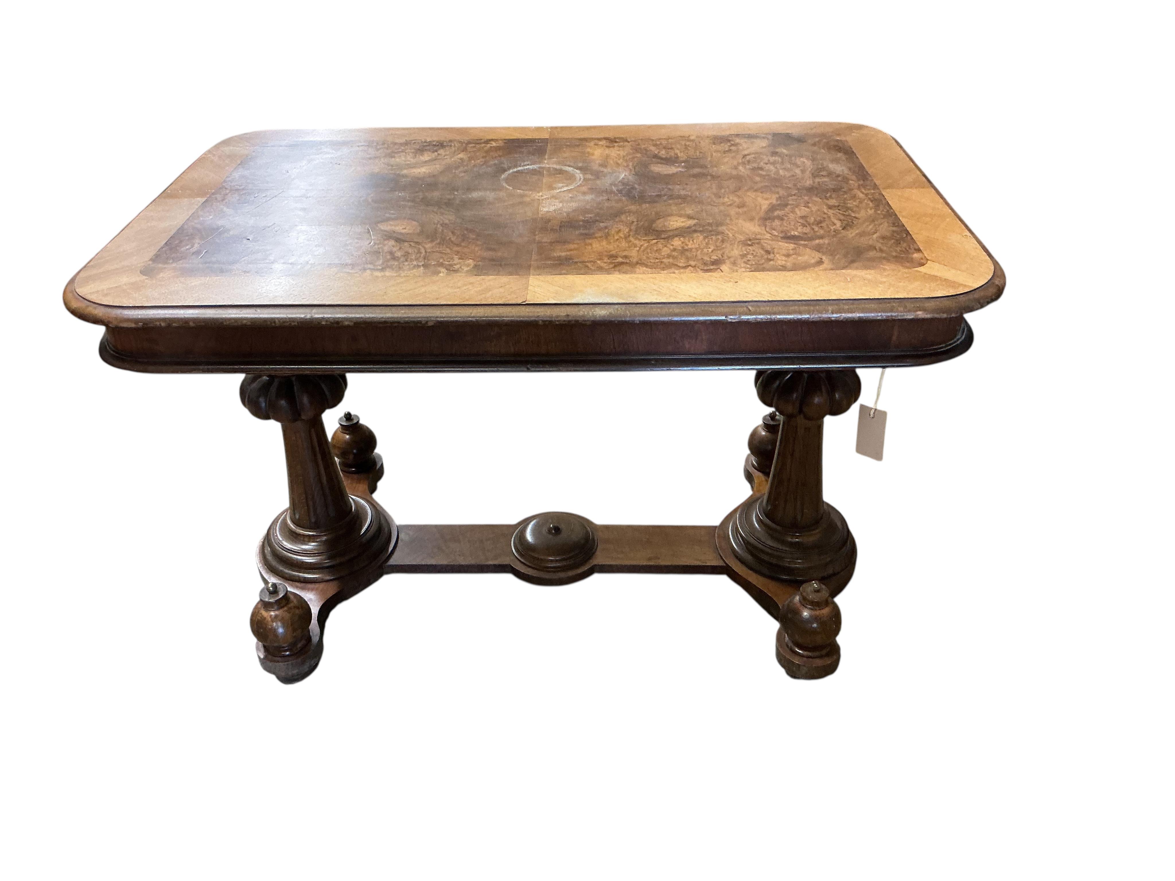 A Continental rectangular beech and walnut centre table, width 107cm, depth 67cm, height 67cm